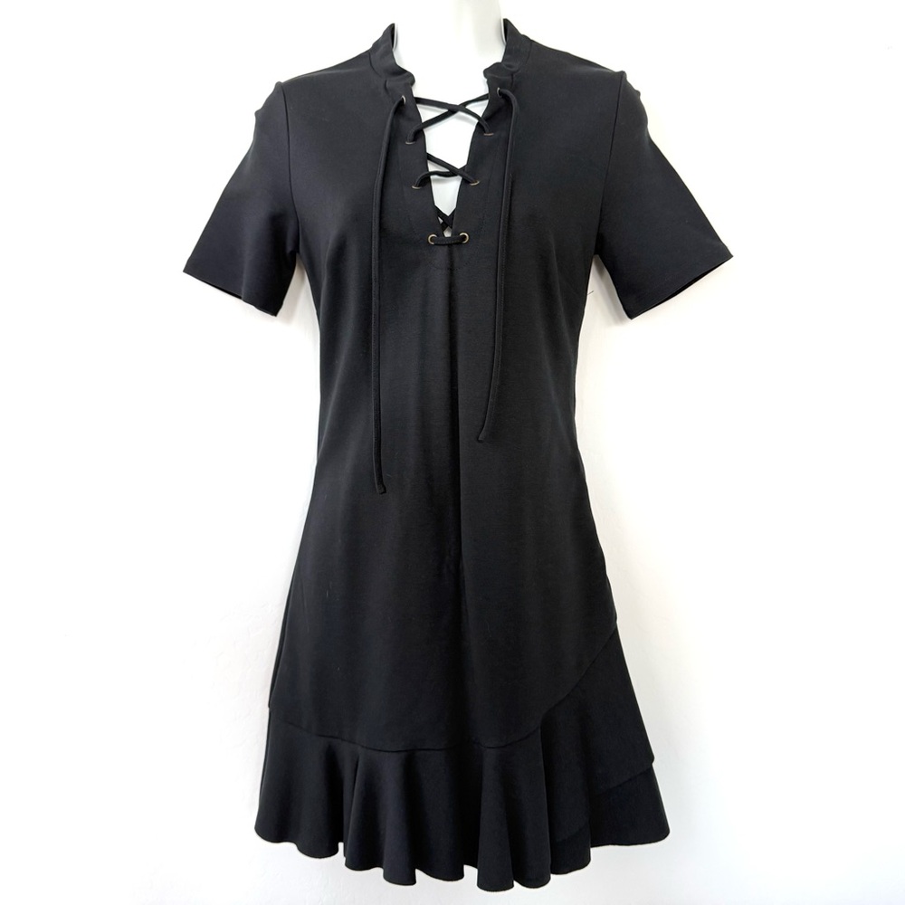Avec Les Filles Muette Black Lace-Up Mini Dress